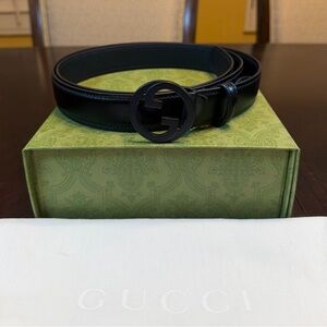 New Gucci GG Logo Buckle Black Belt Size 46 / 115 cm Fits a Waist 42 - 46